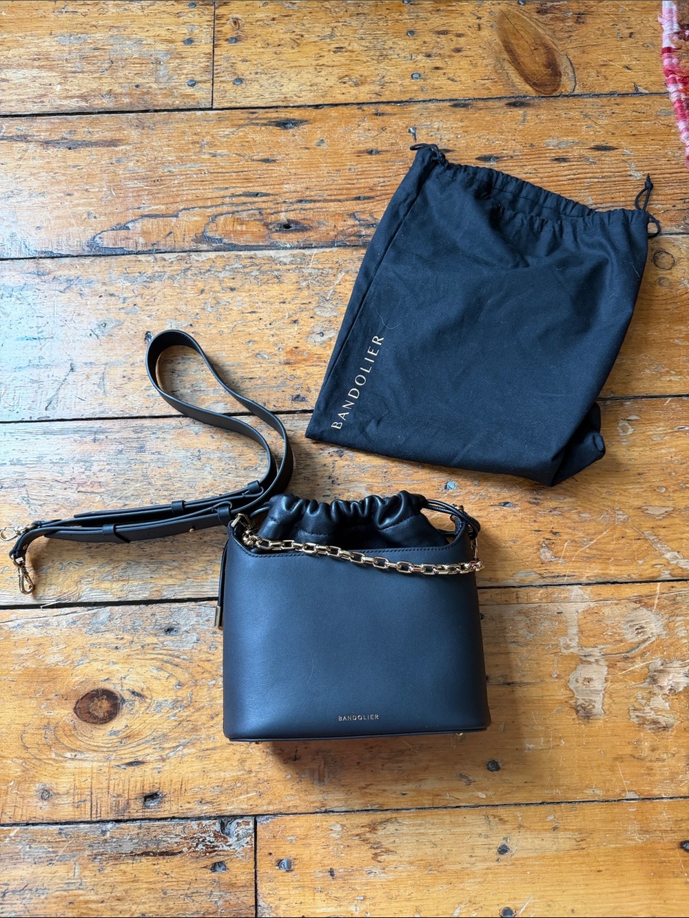 Bandolier Celeste Black Leather Crossbody with Gold Chain - Picture 4 of 5